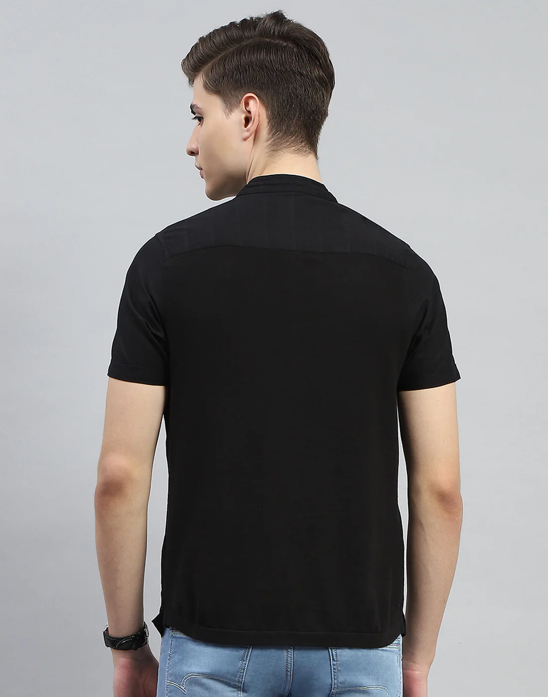 Men Black Solid F Neck Half Sleeve Kurta - Image 5