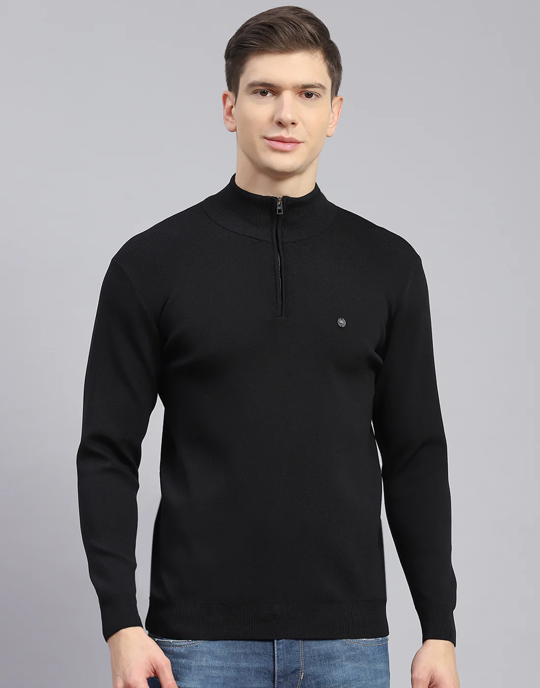 Men Black Solid H Neck Full Sleeve Sweater - Image 3