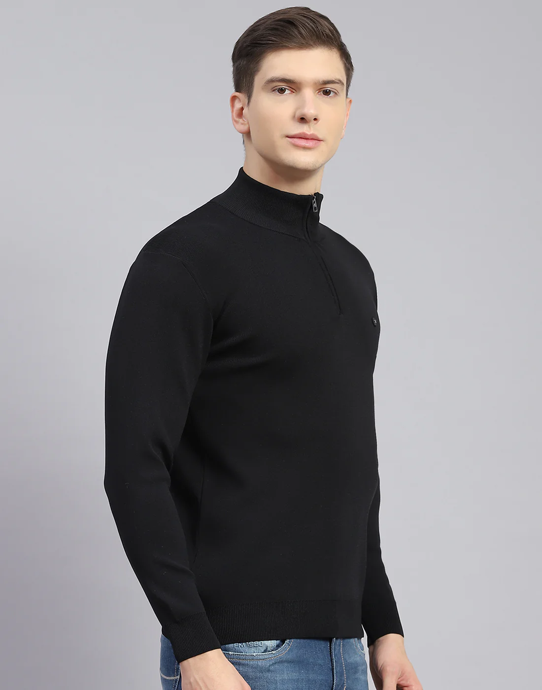 Men Black Solid H Neck Full Sleeve Sweater - Image 5