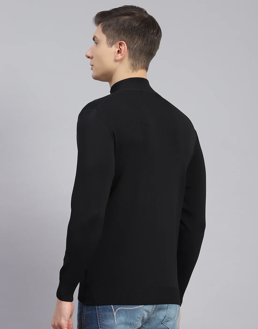Men Black Solid H Neck Full Sleeve Sweater - Image 6