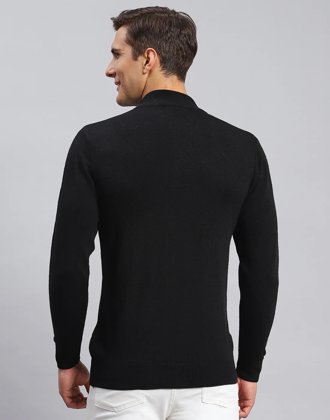 Men Black Solid High Neck Full Sleeve Pullover - Image 5