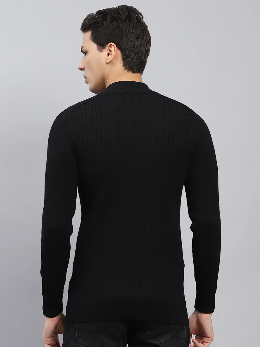 Men Black Solid High Neck Full Sleeve Pullover - Image 5