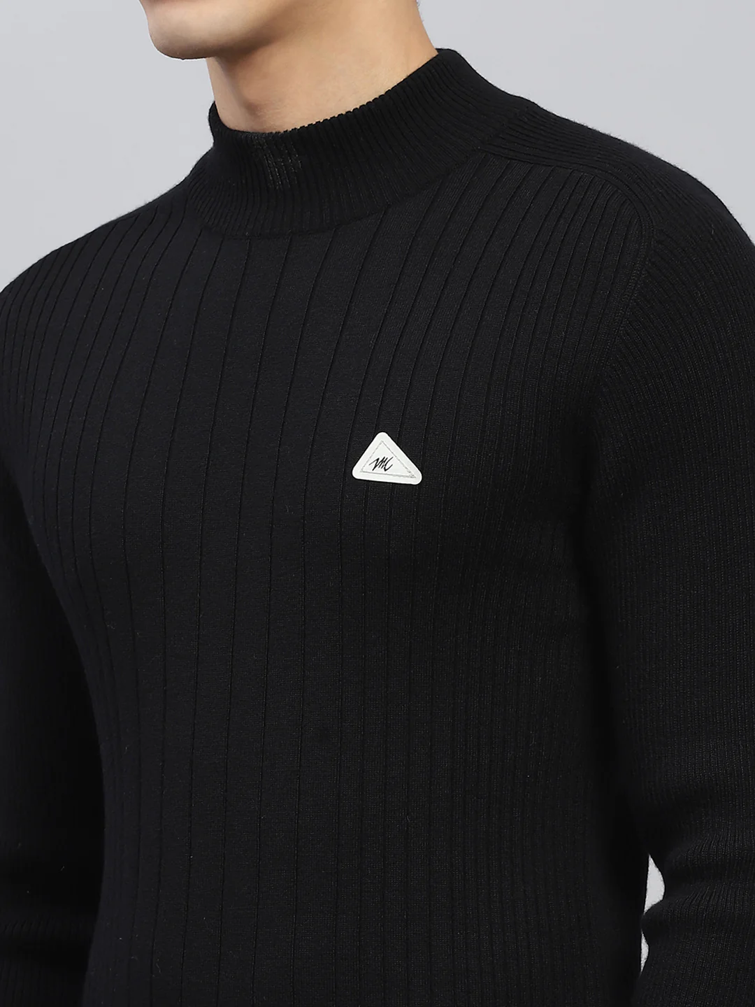 Men Black Solid High Neck Full Sleeve Pullover - Image 6