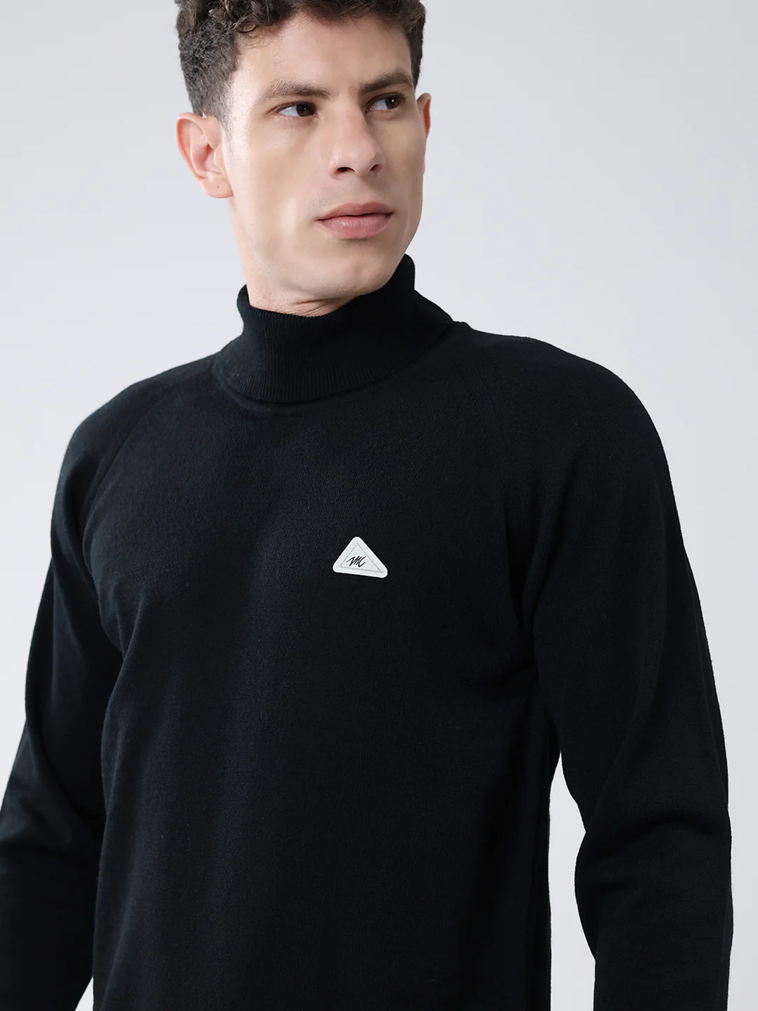 Men Black Solid High Neck Full Sleeve Pullover - Image 6
