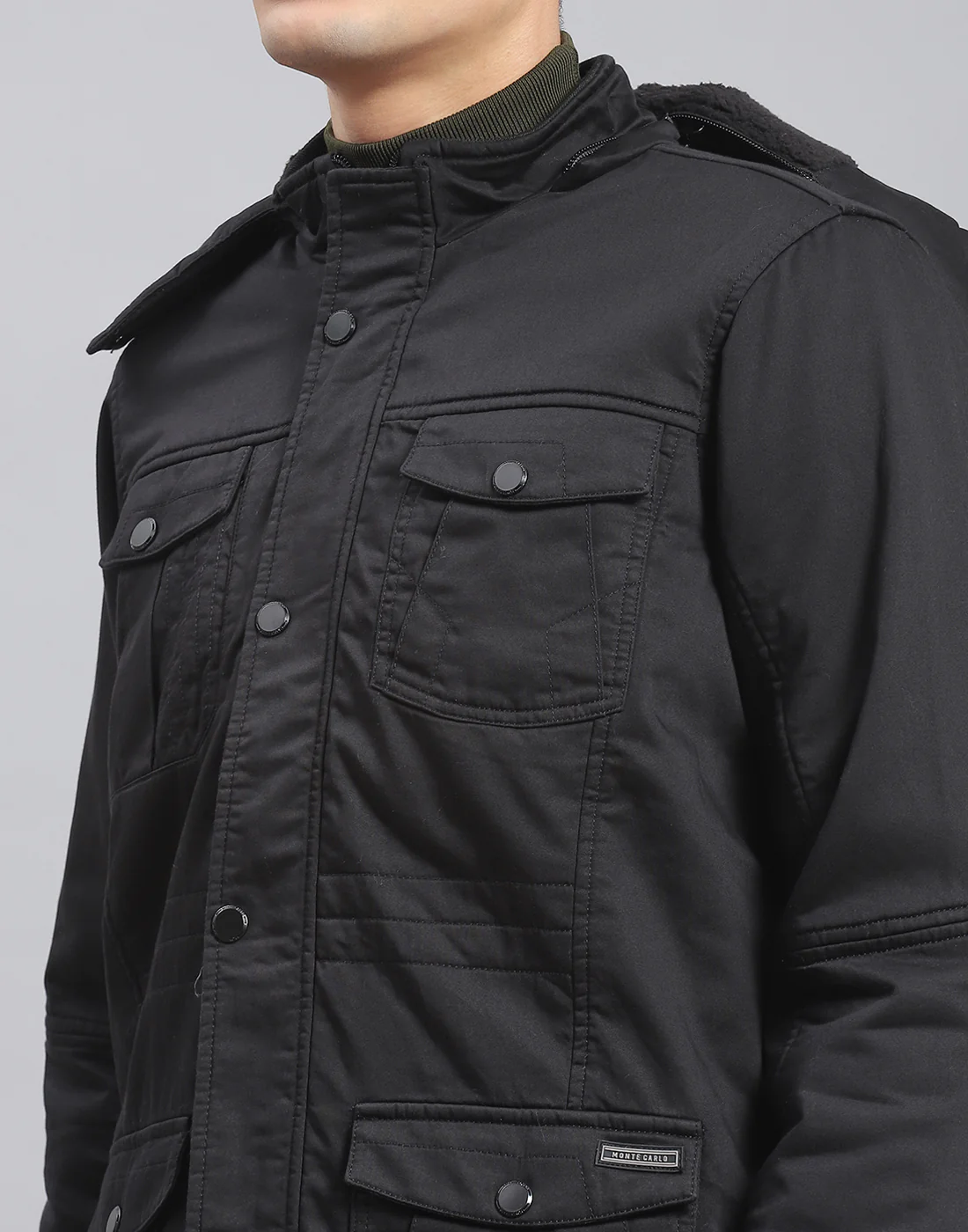 Men Black Solid Hooded Full Sleeve Jacket - Image 6