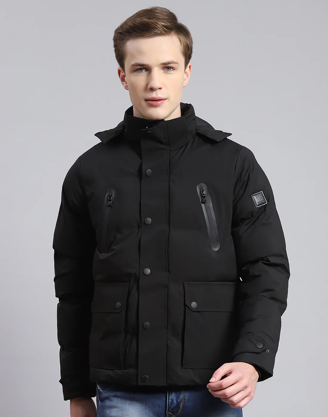 Men Black Solid Hooded Full Sleeve Jacket - Image 2