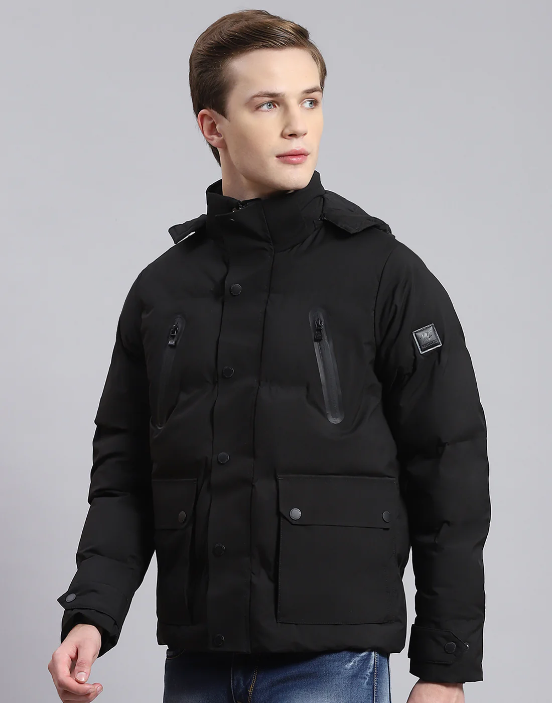 Men Black Solid Hooded Full Sleeve Jacket - Image 3