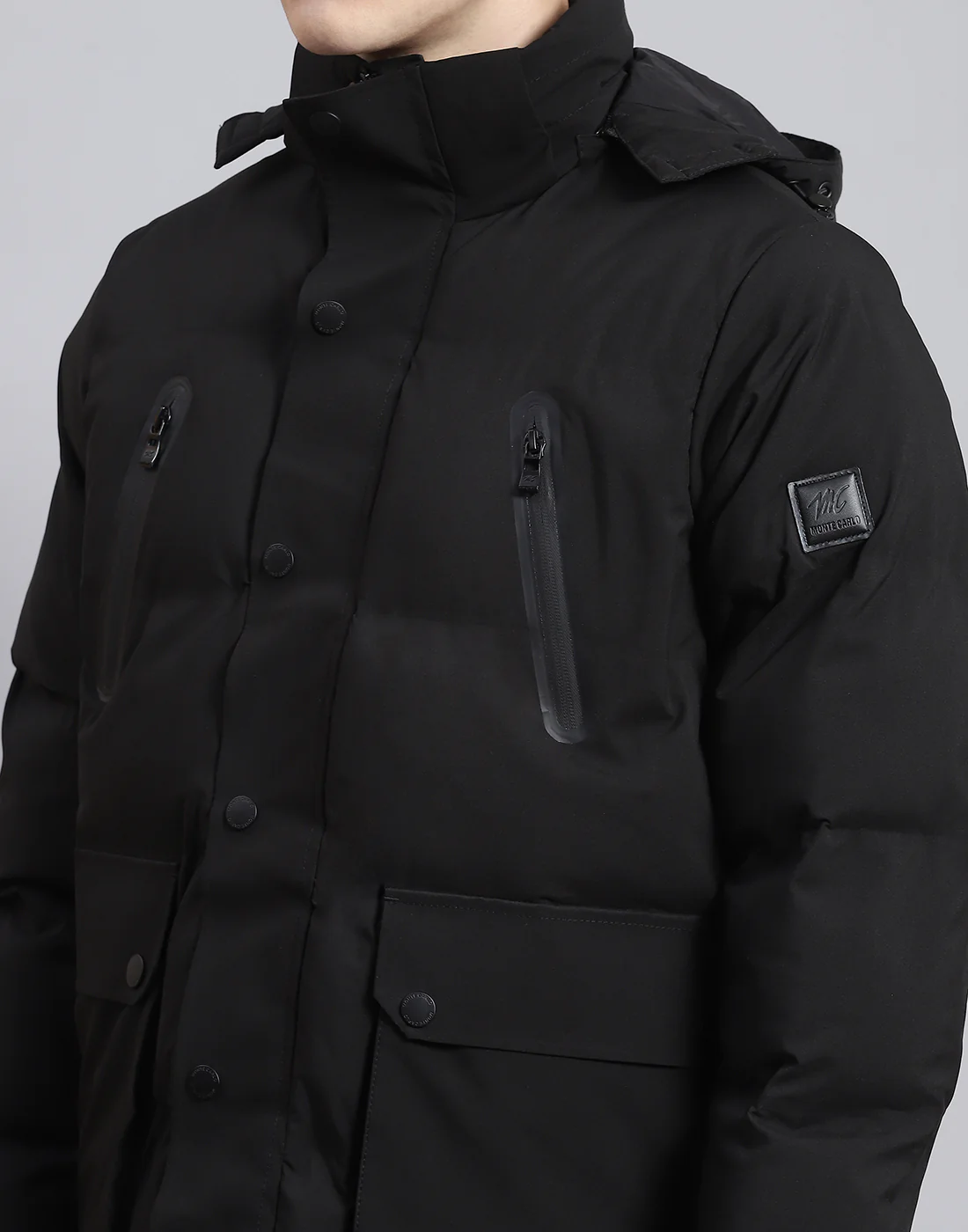 Men Black Solid Hooded Full Sleeve Jacket - Image 7