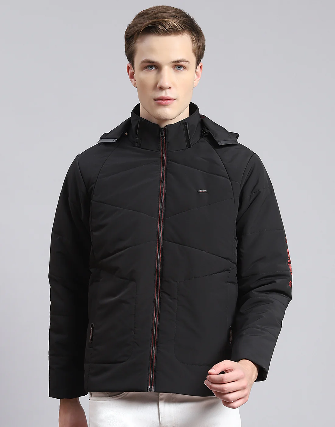 Men Black Solid Hooded Full Sleeve Jacket - Image 2