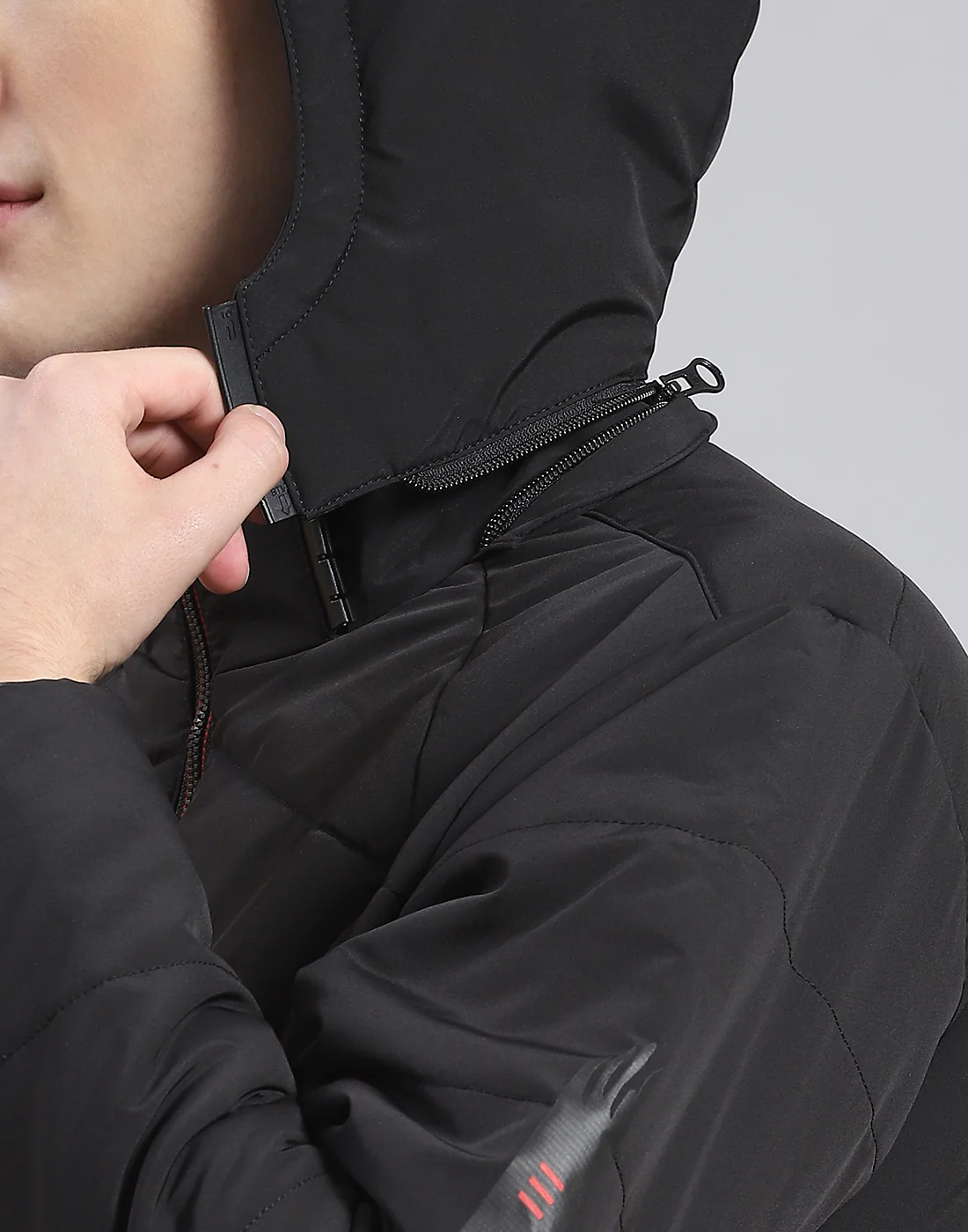 Men Black Solid Hooded Full Sleeve Jacket - Image 7