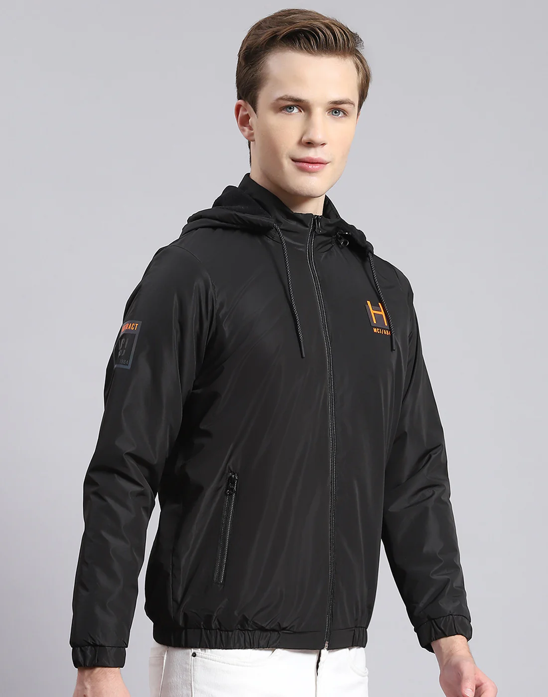 Men Black Solid Hooded Full Sleeve Jacket - Image 4