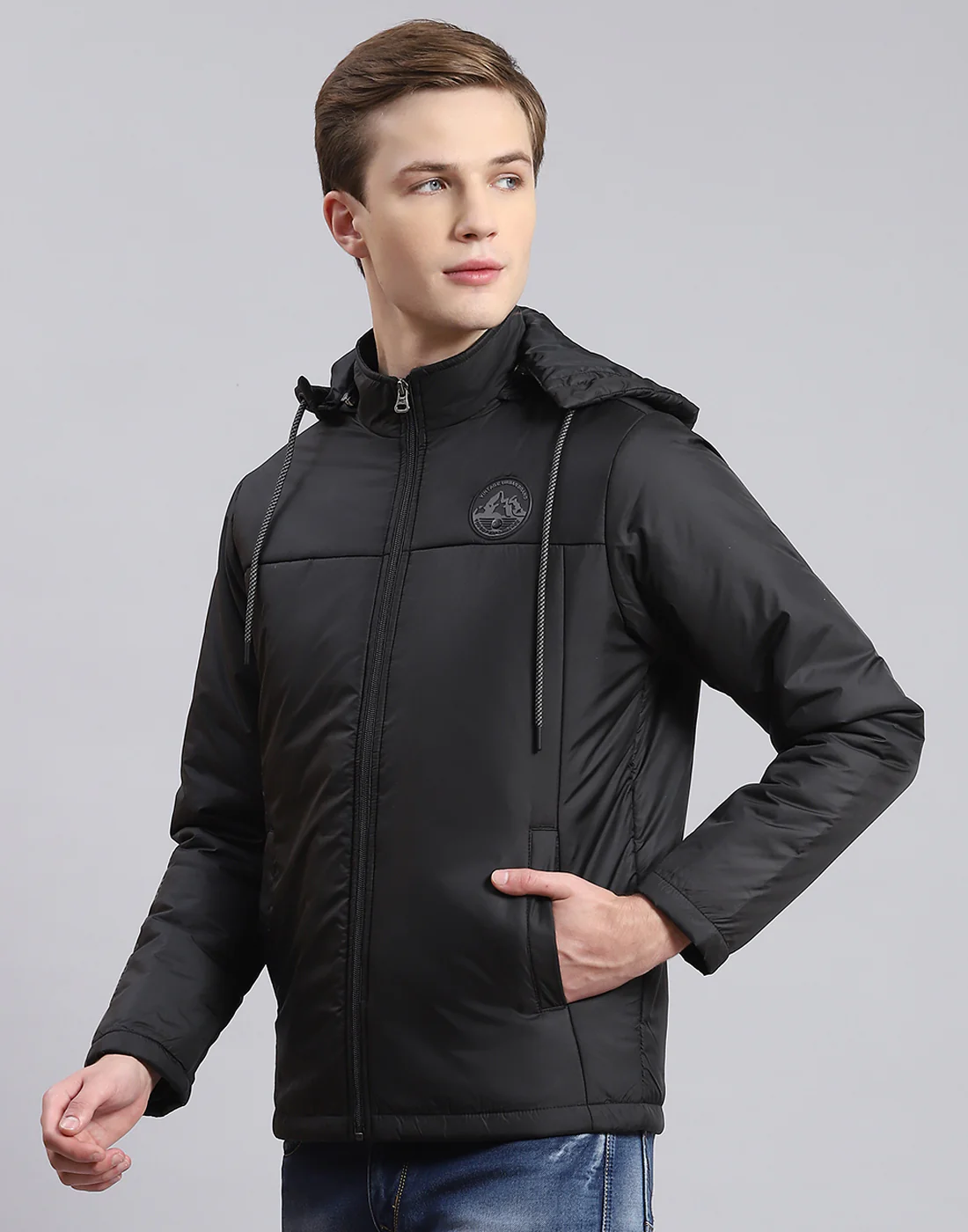 Men Black Solid Hooded Full Sleeve Jacket - Image 3