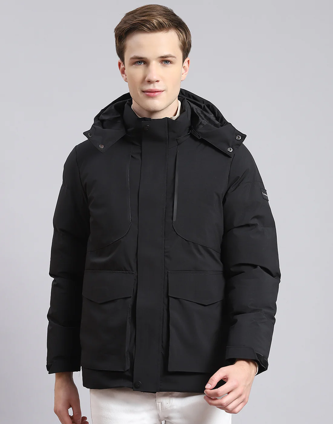 Men Black Solid Hooded Full Sleeve Jacket - Image 2
