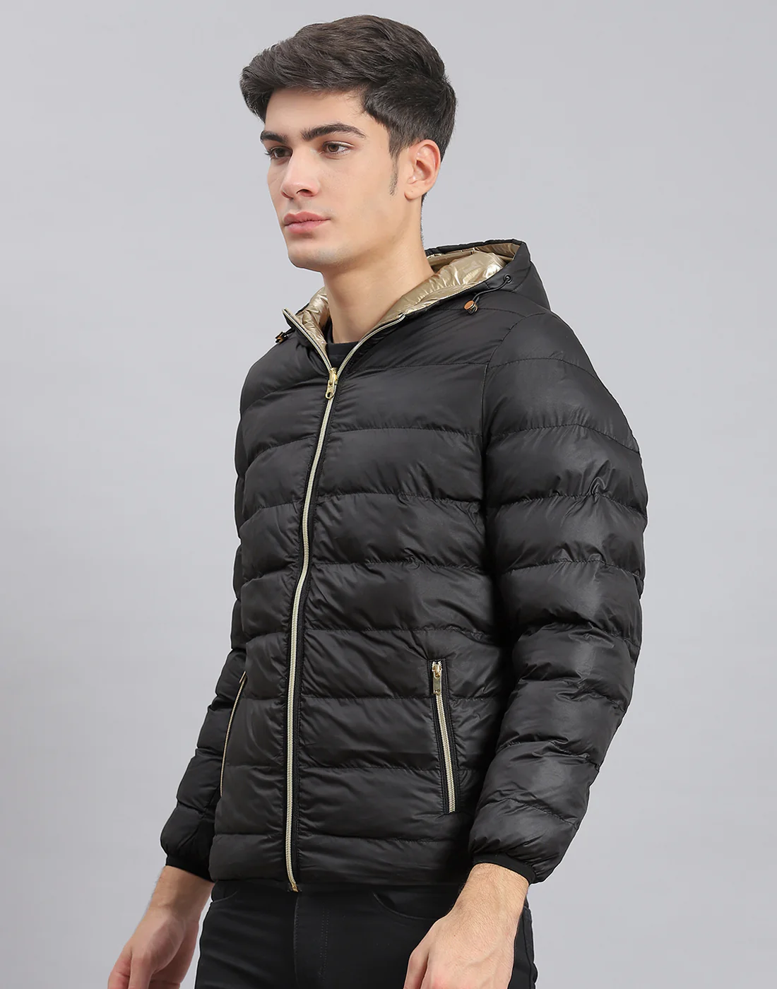 Men Black Solid Hooded Full Sleeve Jacket - Image 3