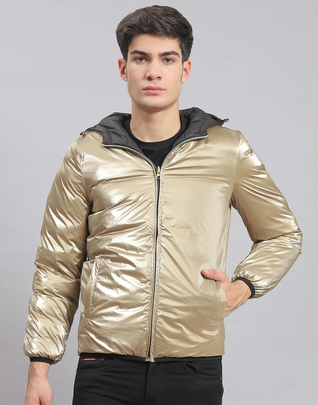 Men Black Solid Hooded Full Sleeve Jacket - Image 7