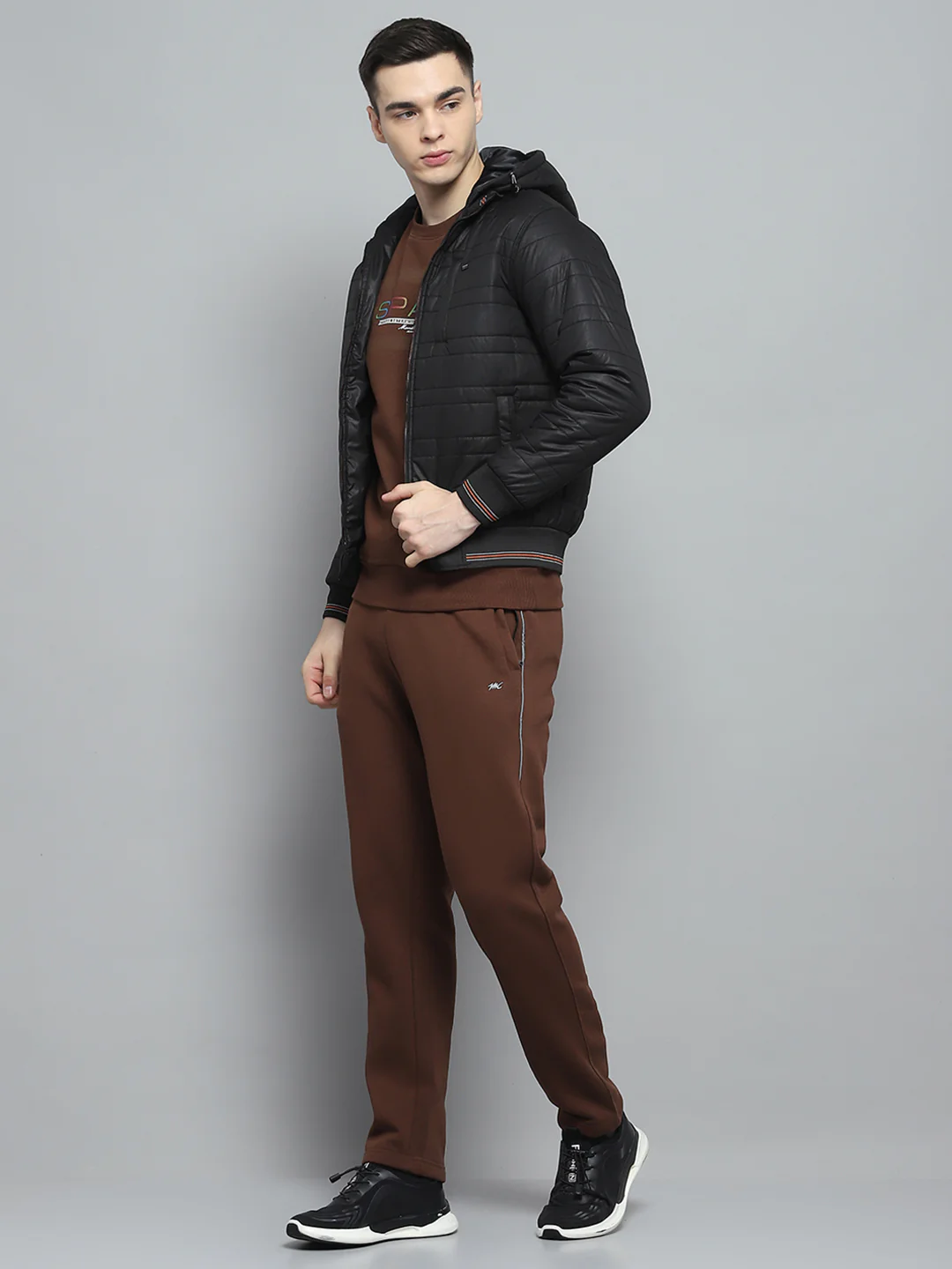 Men Black Solid Hooded Full Sleeve Jacket - Image 2