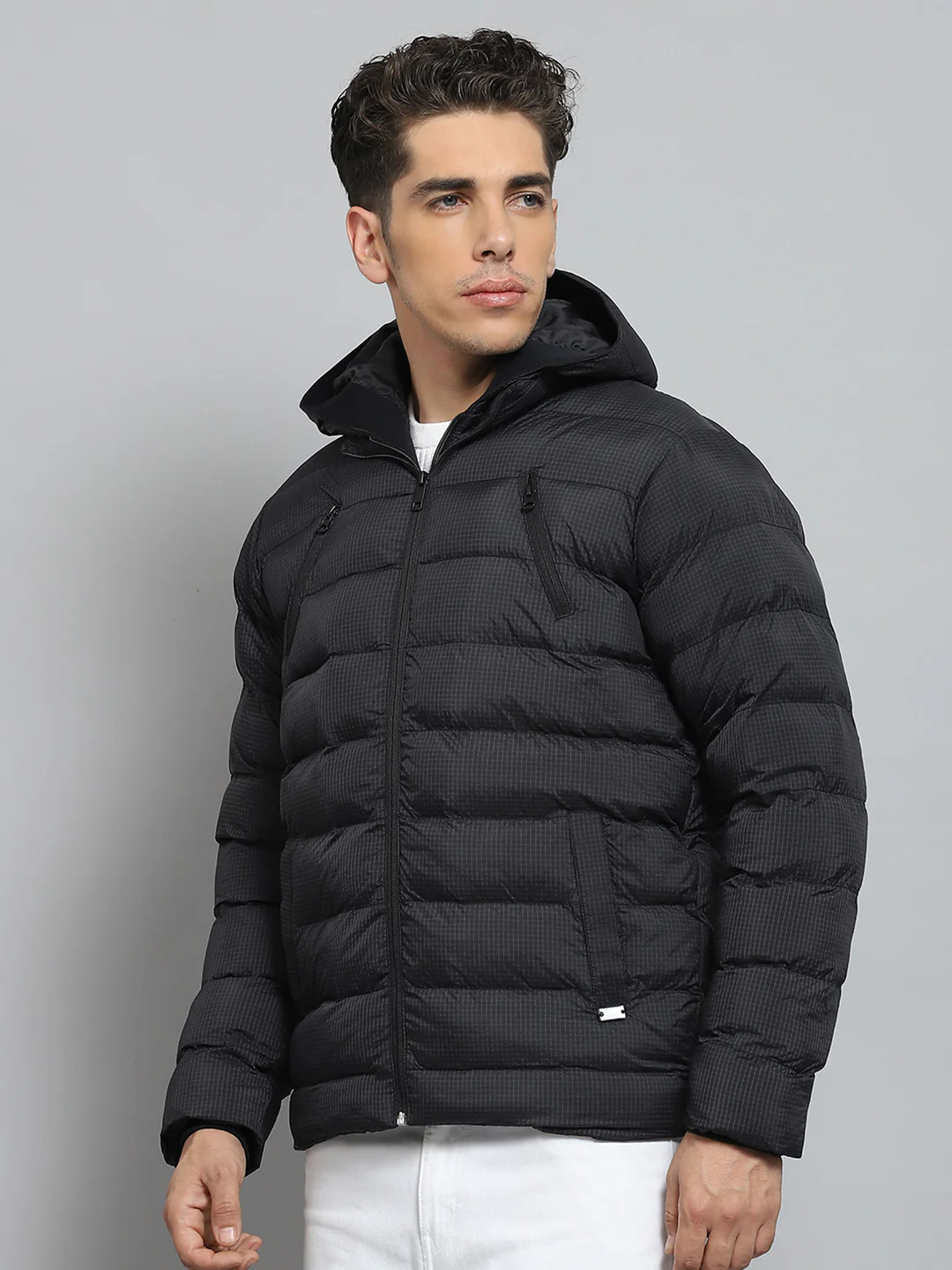 Men Black Solid Hooded Full Sleeve Jacket - Image 3