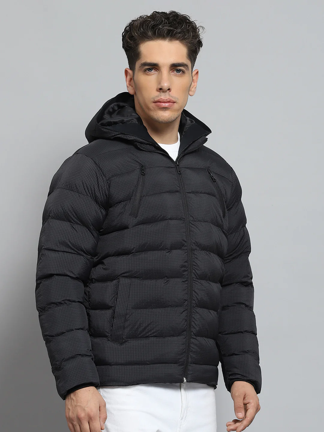 Men Black Solid Hooded Full Sleeve Jacket - Image 4