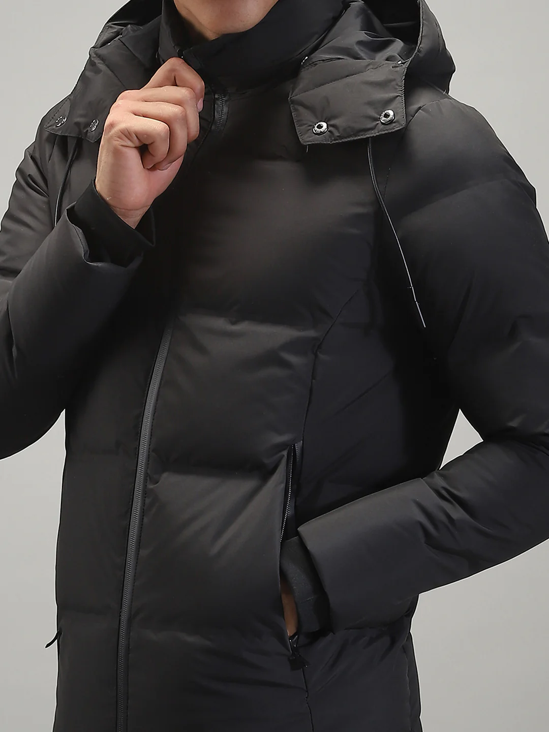 Men Black Solid Hooded Full Sleeve Jacket - Image 7