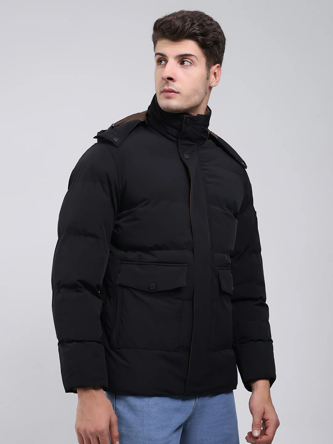 Men Black Solid Hooded Full Sleeve Jacket - Image 4