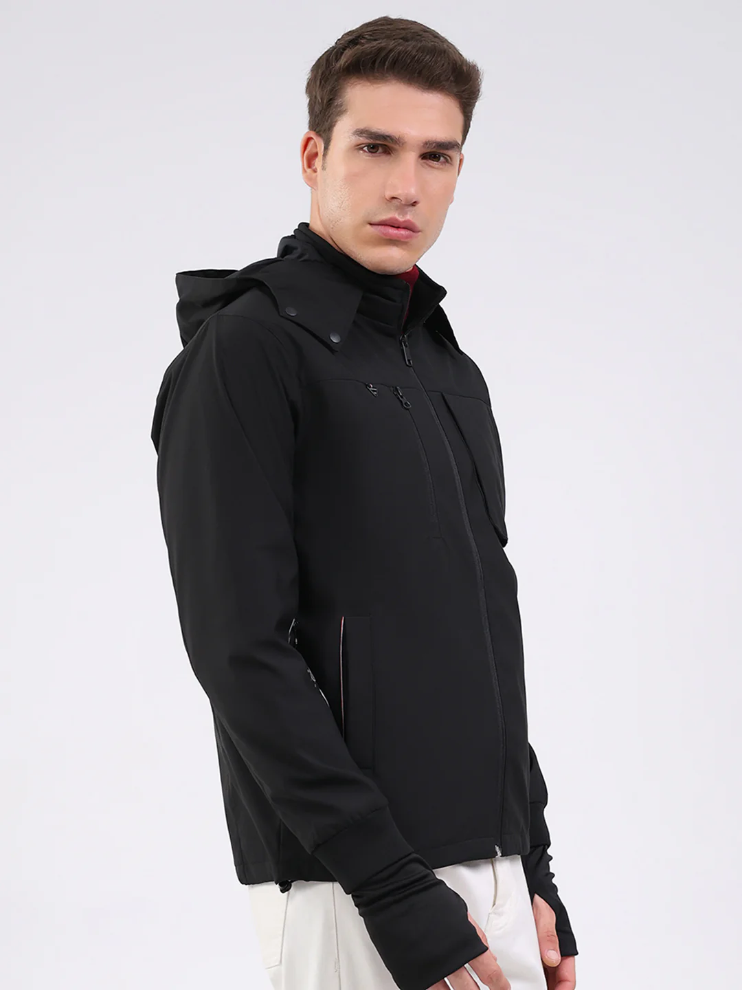Men Black Solid Hooded Full Sleeve Jacket - Image 4