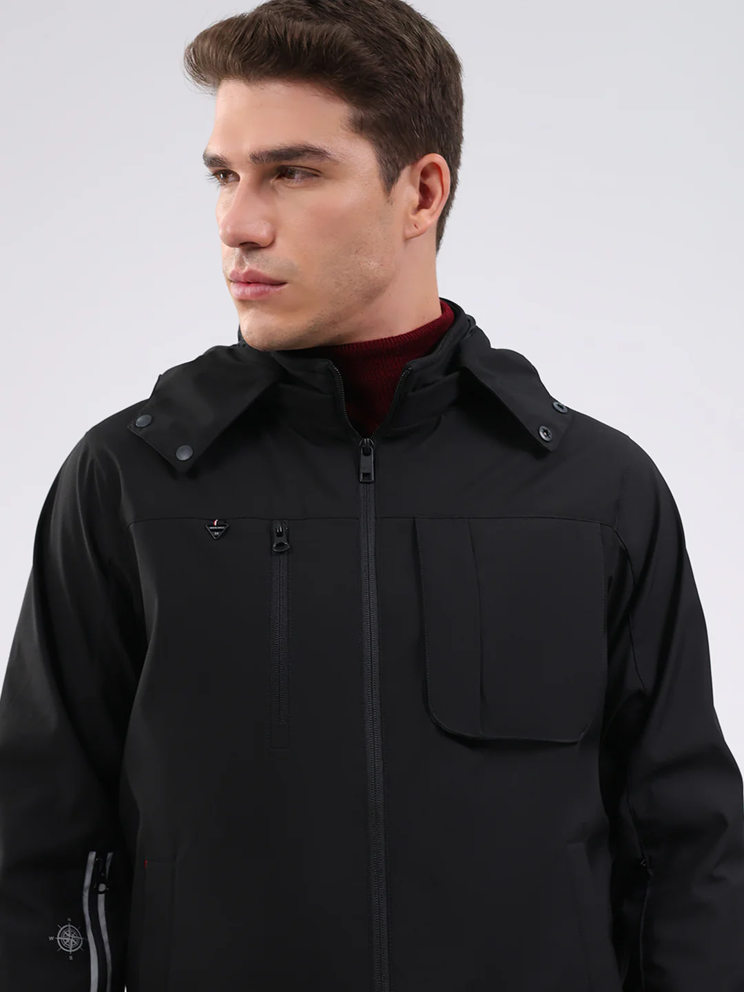 Men Black Solid Hooded Full Sleeve Jacket - Image 6