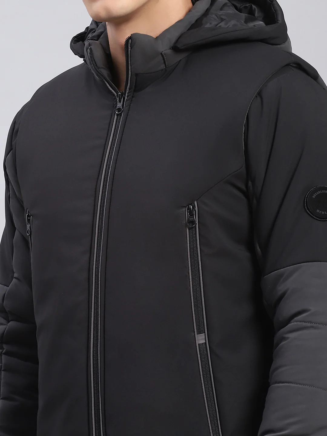 Men Black Solid Hooded Full Sleeve Jackets - Image 5