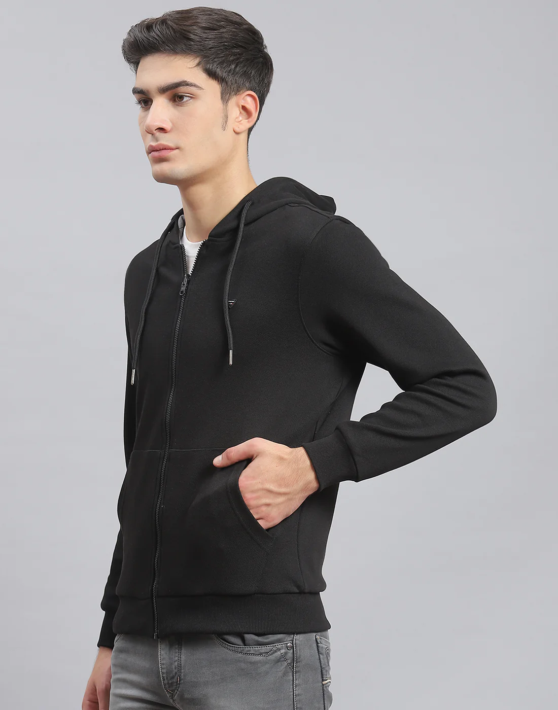Men Black Solid Hooded Full Sleeve Reversible Sweatshirt - Image 3