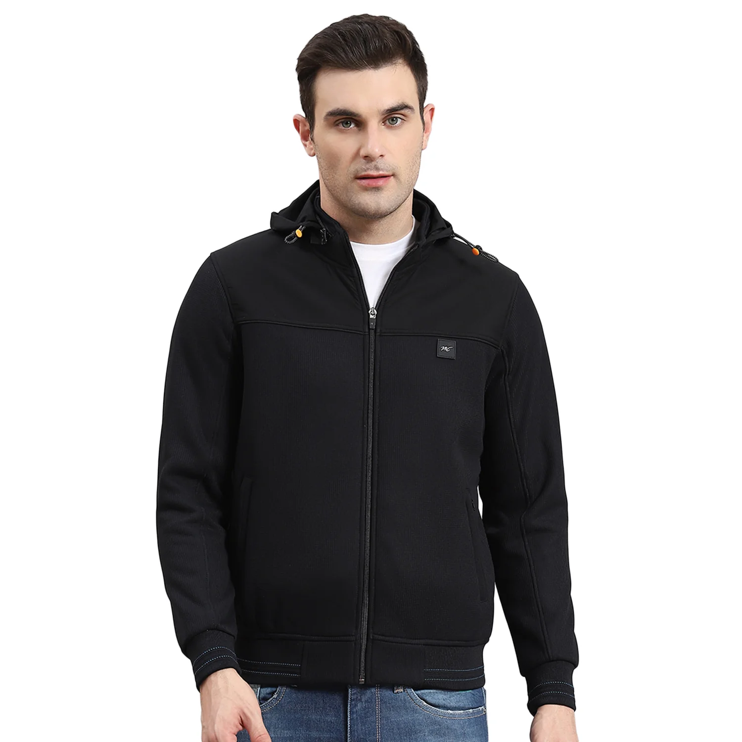 Men Black Solid Hooded Full Sleeve Sweatshirt - Image 5