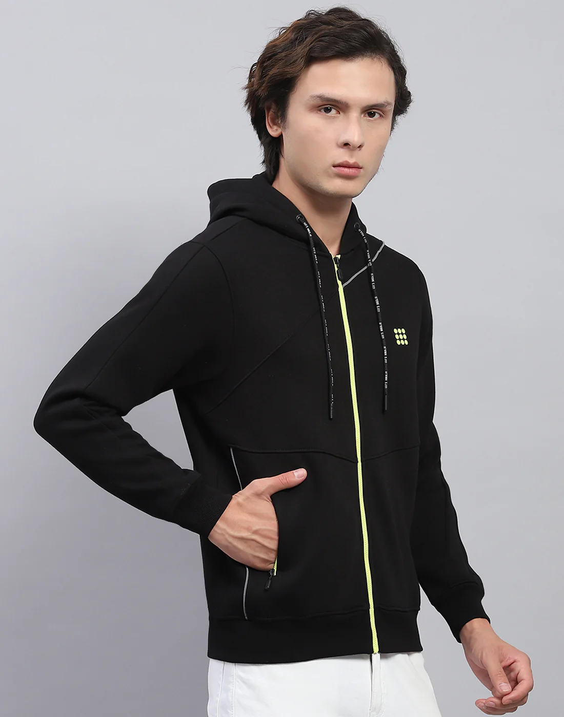 Rock.it Men Black Solid Hooded Full Sleeve Sweatshirt - Image 4