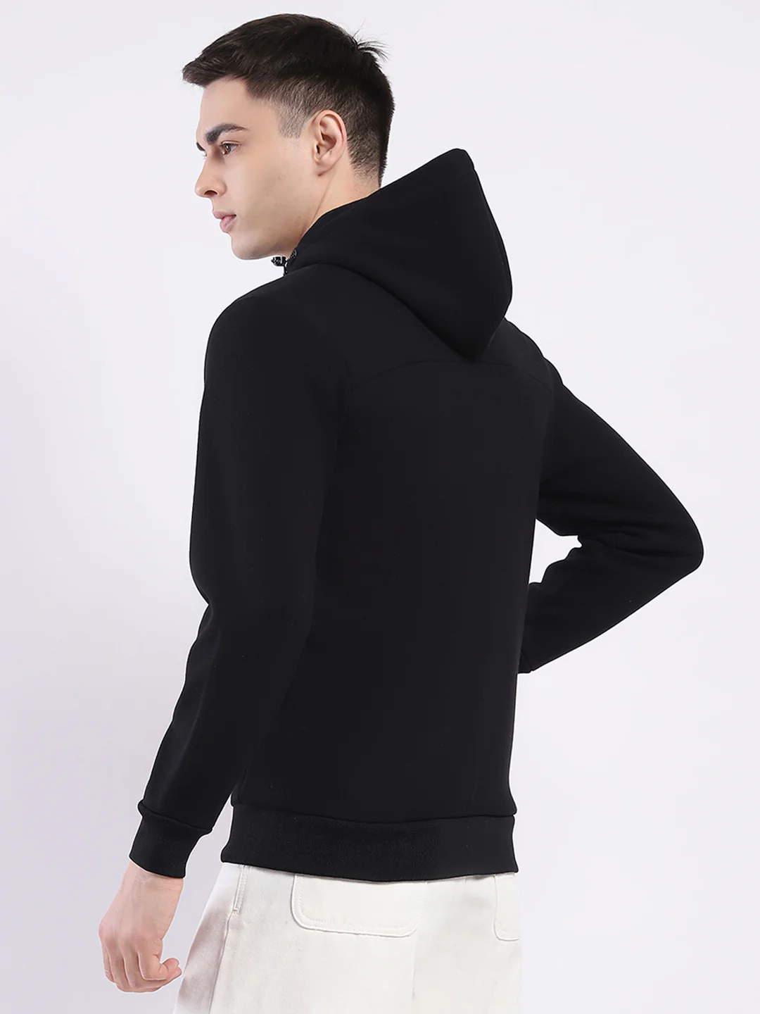 Men Black Solid Hooded Full Sleeve Sweatshirt - Image 5