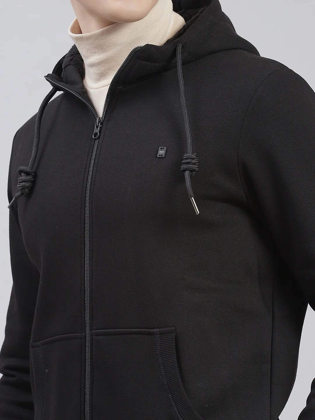Men Black Solid Hooded Full Sleeve Sweatshirts - Image 6