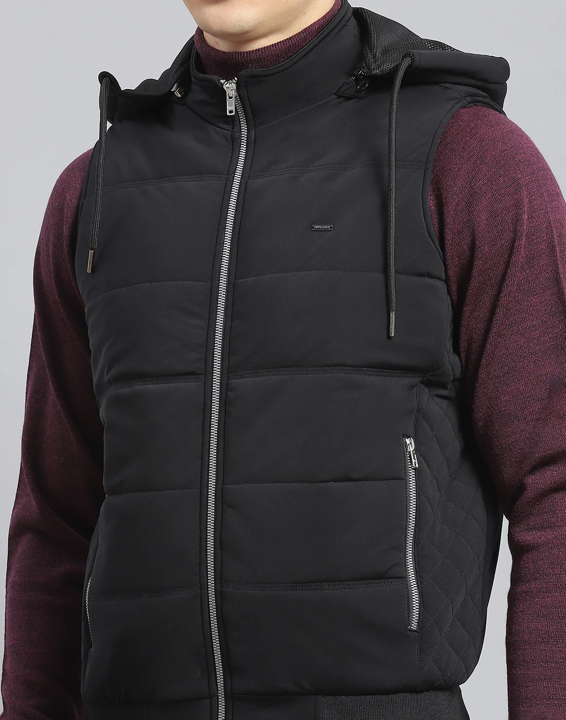 Men Black Solid Hooded Sleeveless Jacket - Image 6