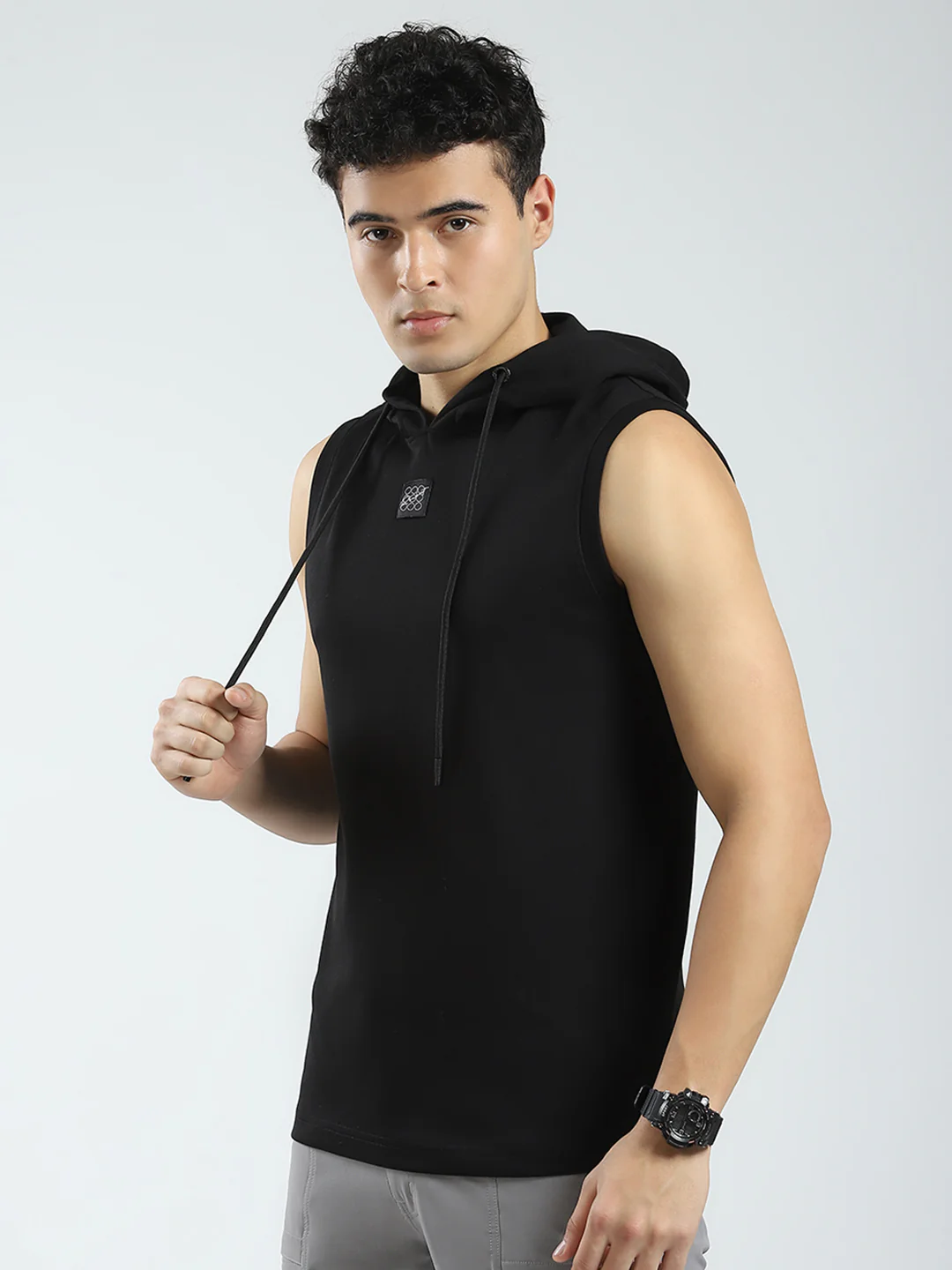 Rock.it Men Black Solid Hooded Sleeveless T-Shirt - Image 3