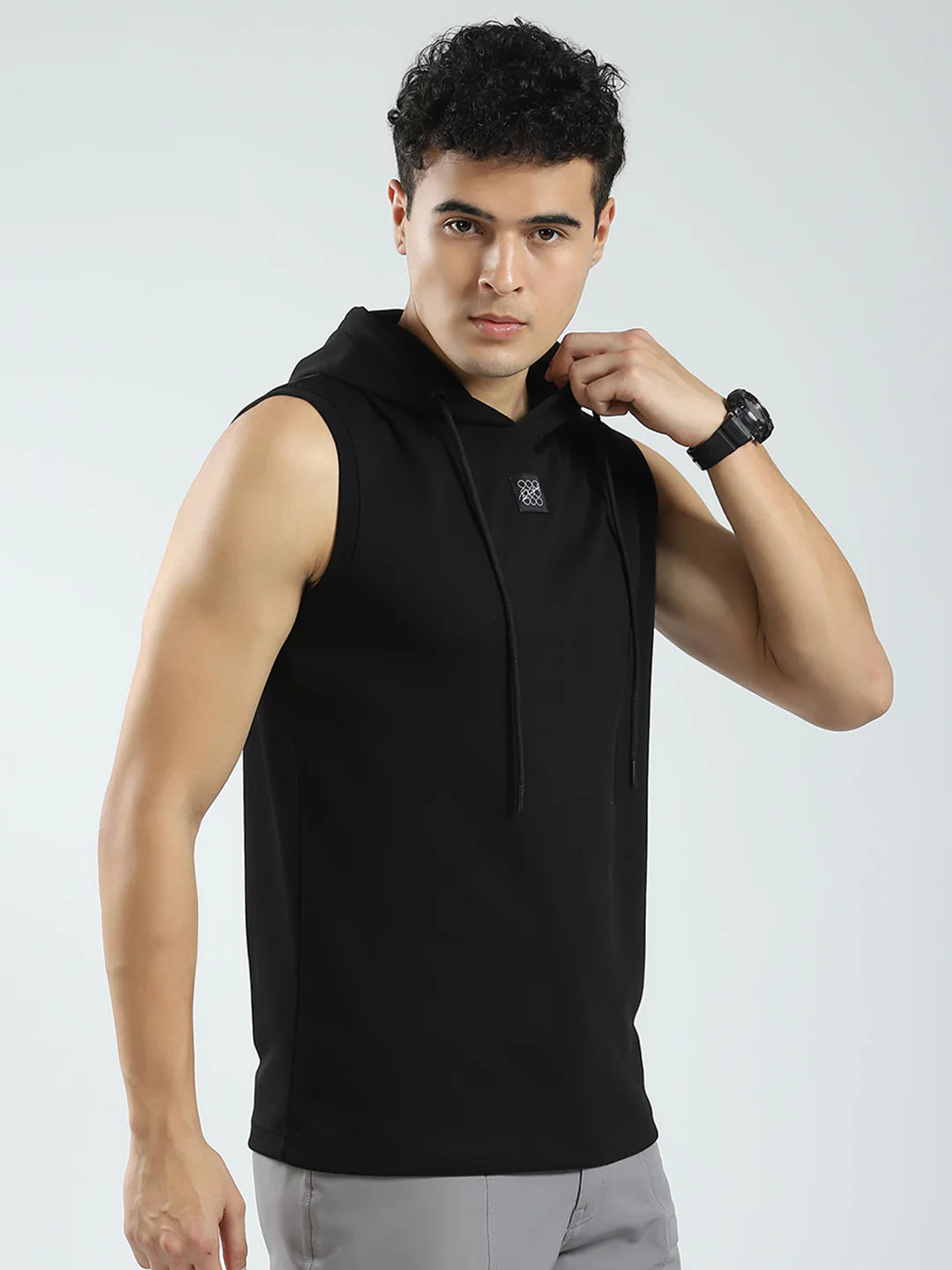 Rock.it Men Black Solid Hooded Sleeveless T-Shirt - Image 4
