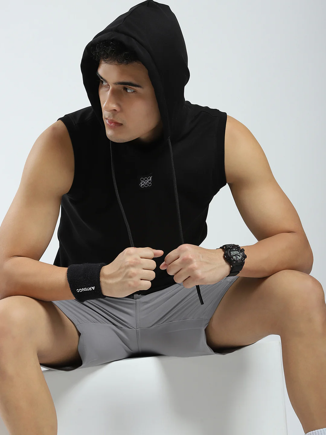 Rock.it Men Black Solid Hooded Sleeveless T-Shirt - Image 6