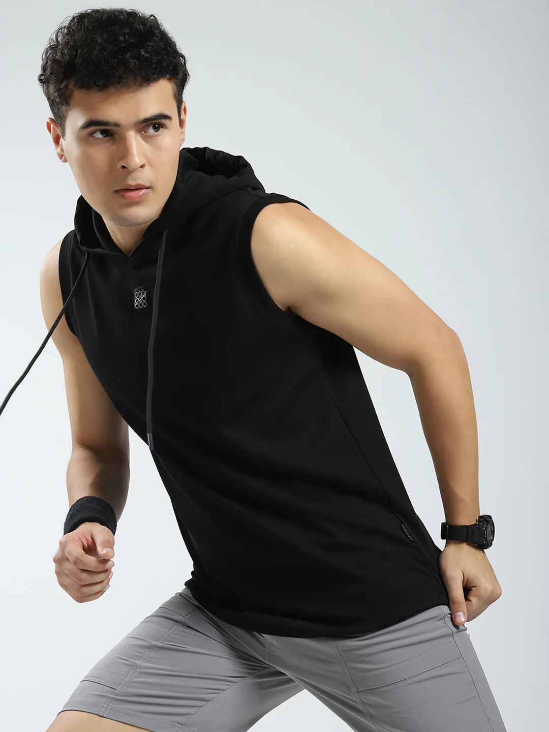 Rock.it Men Black Solid Hooded Sleeveless T-Shirt - Image 7