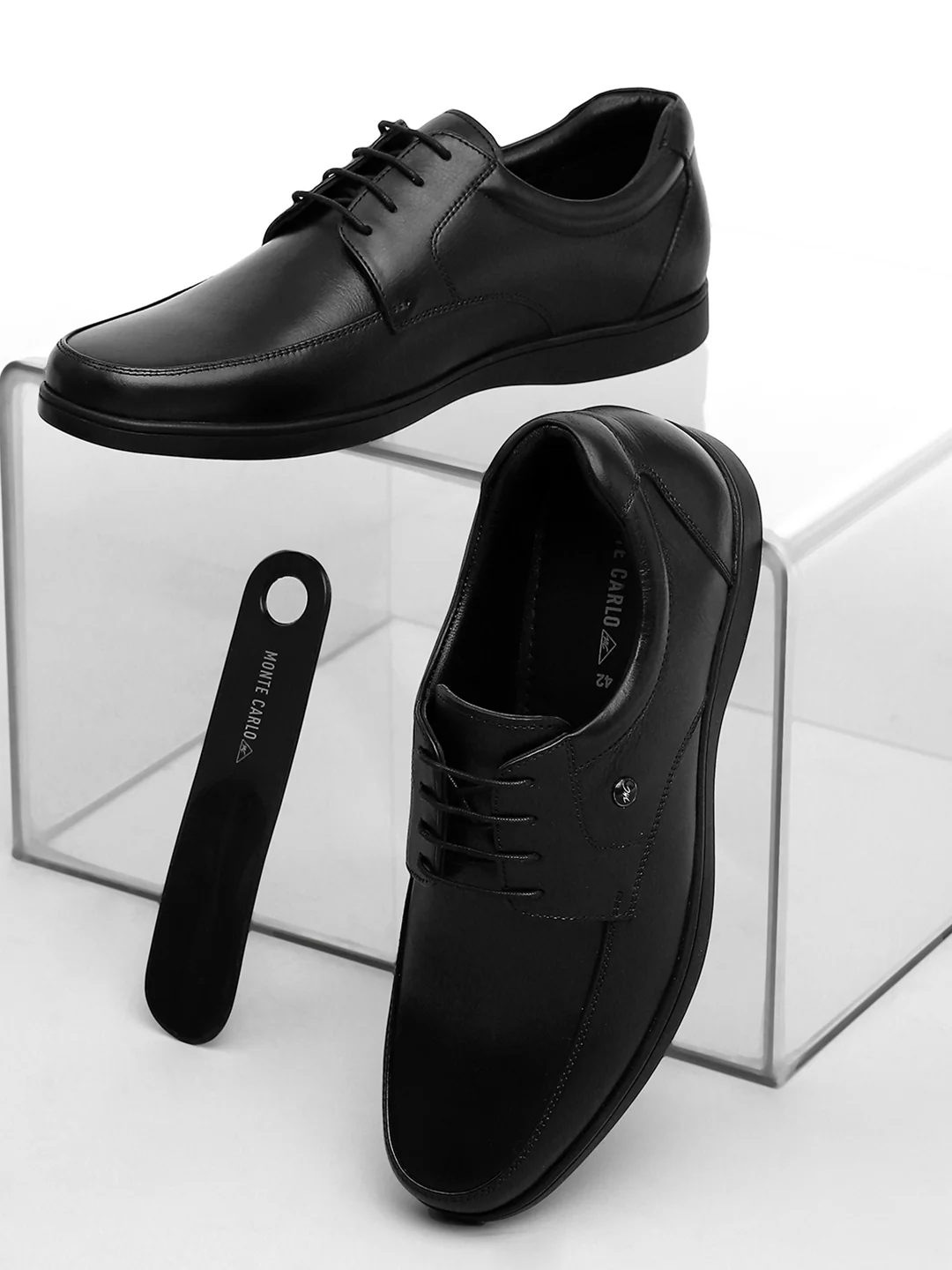 Men Black Solid Lace Up Genuine Leather Formal Derby - Image 9
