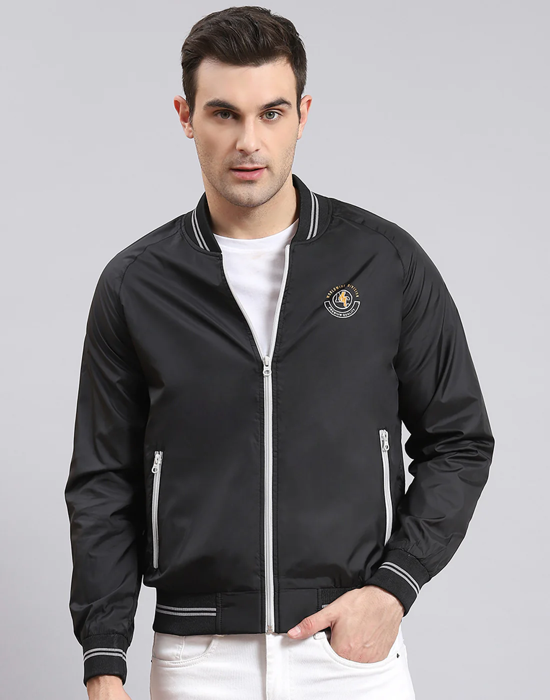 Men Black Solid Mandarin Collar Full Sleeve Jacket - Image 3