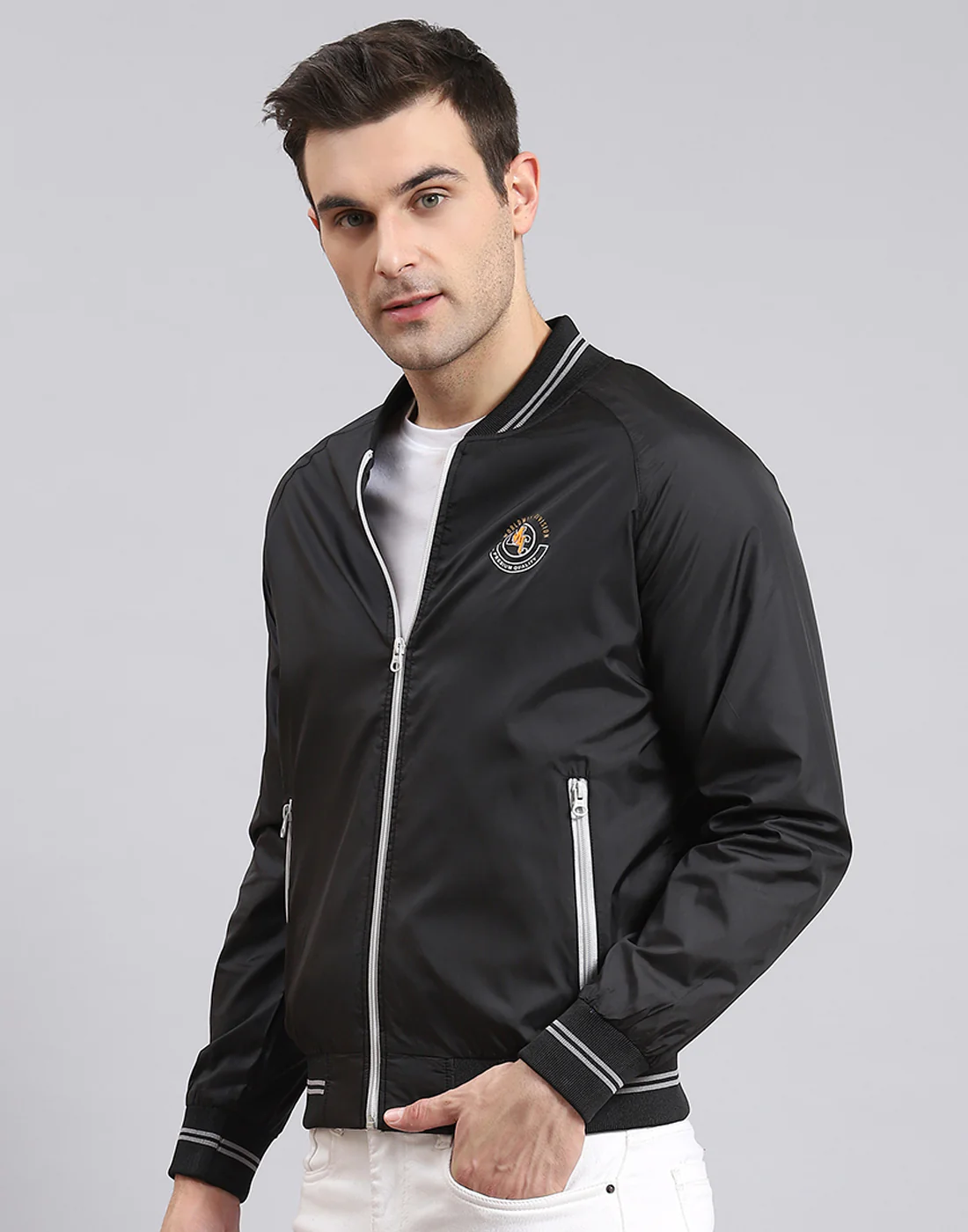 Men Black Solid Mandarin Collar Full Sleeve Jacket - Image 4