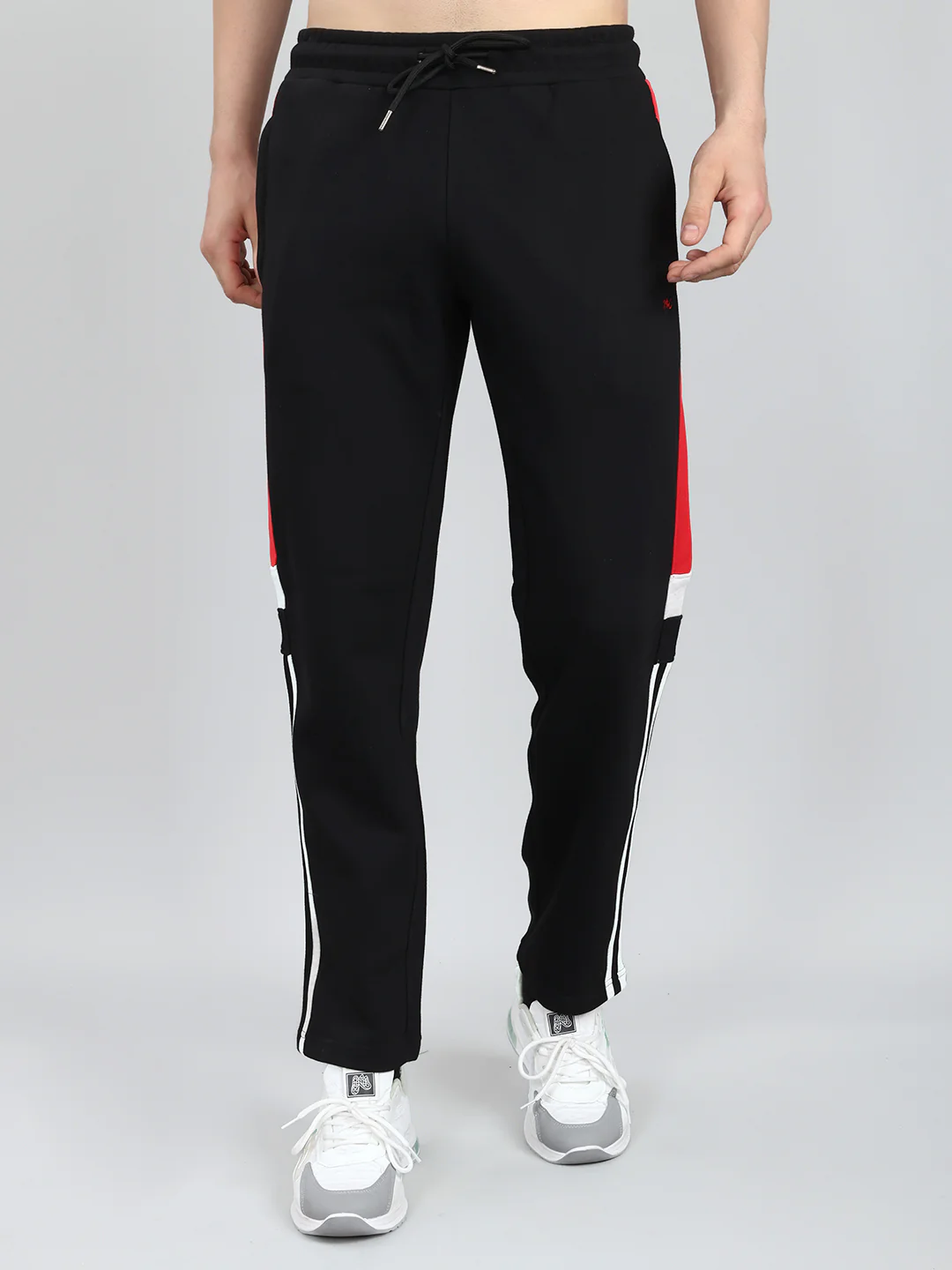 Men Black Solid Mandarin Collar Full Sleeve Winter Tracksuit - Image 7