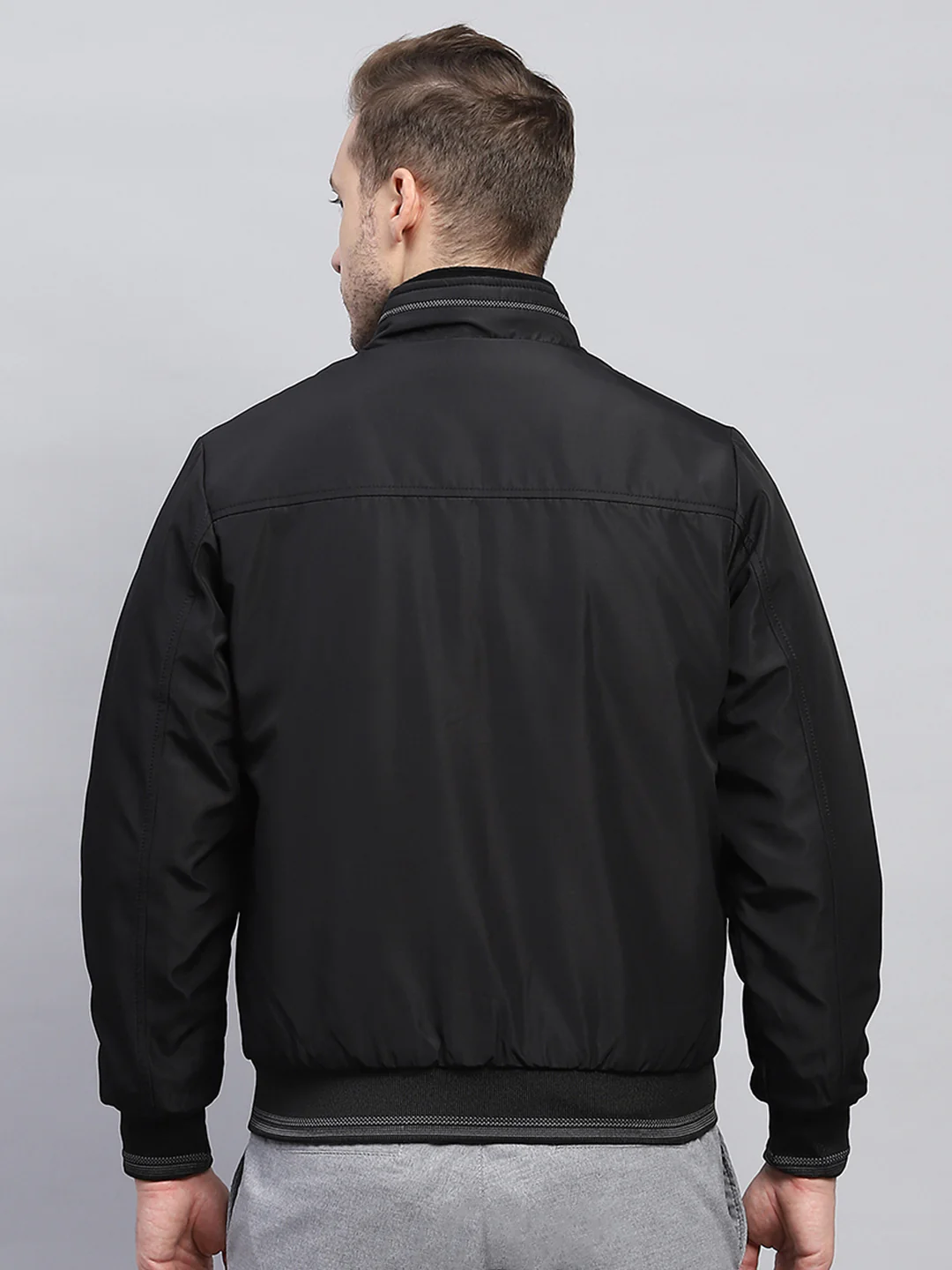 Men Black Solid Mock Neck Full Sleeve Jacket - Image 5