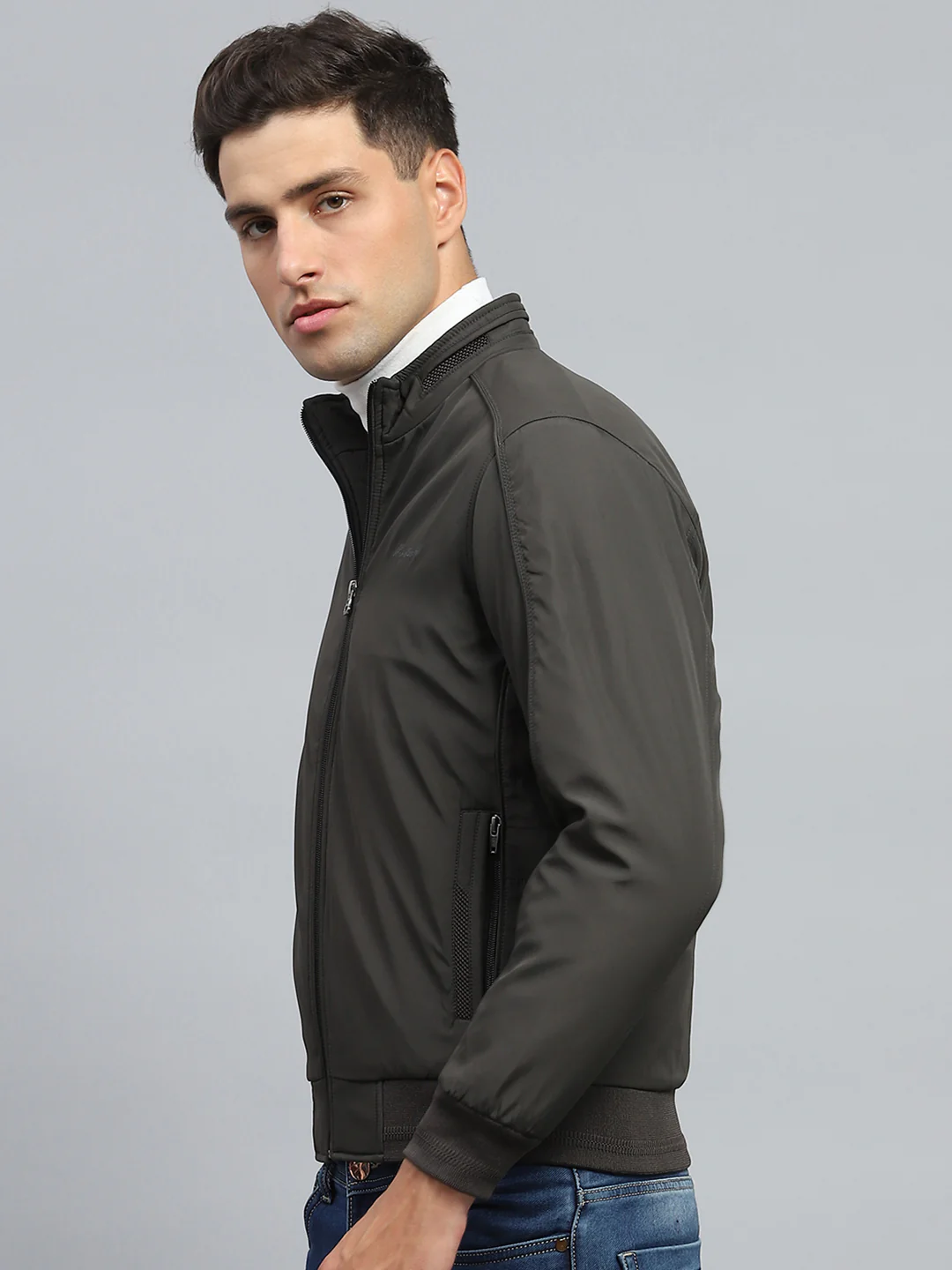 Men Black Solid Mock Neck Full Sleeve Jacket - Image 3
