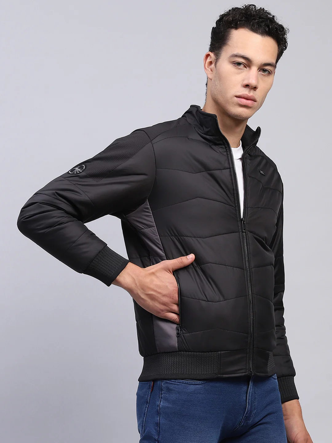 Men Black Solid Mock Neck Full Sleeve Jacket - Image 4
