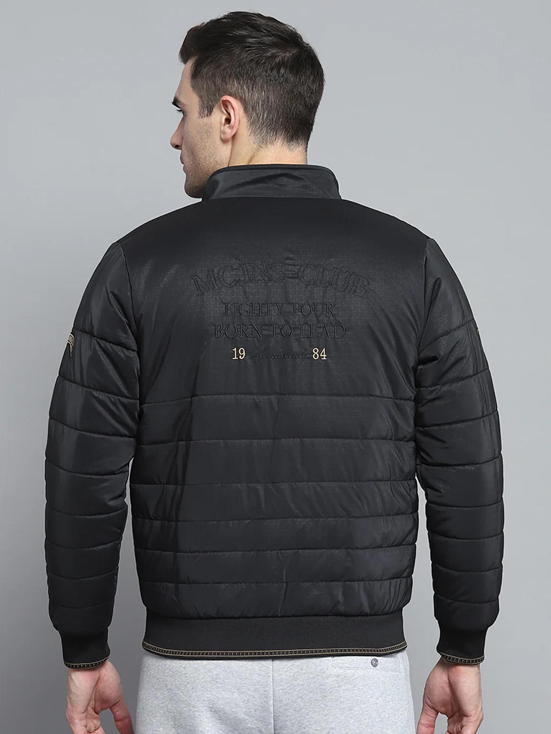Men Black Solid Mock Neck Full Sleeve Jacket - Image 5