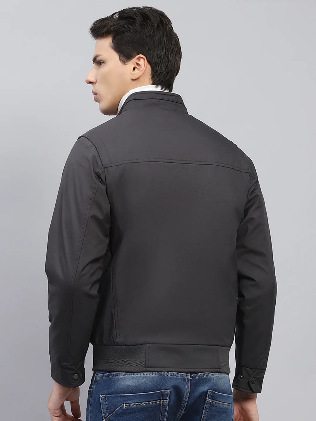 Men Black Solid Mock Neck Full Sleeve Jacket - Image 5