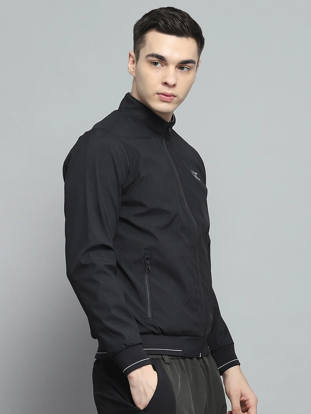 Men Black Solid Mock Neck Full Sleeve Jacket - Image 4