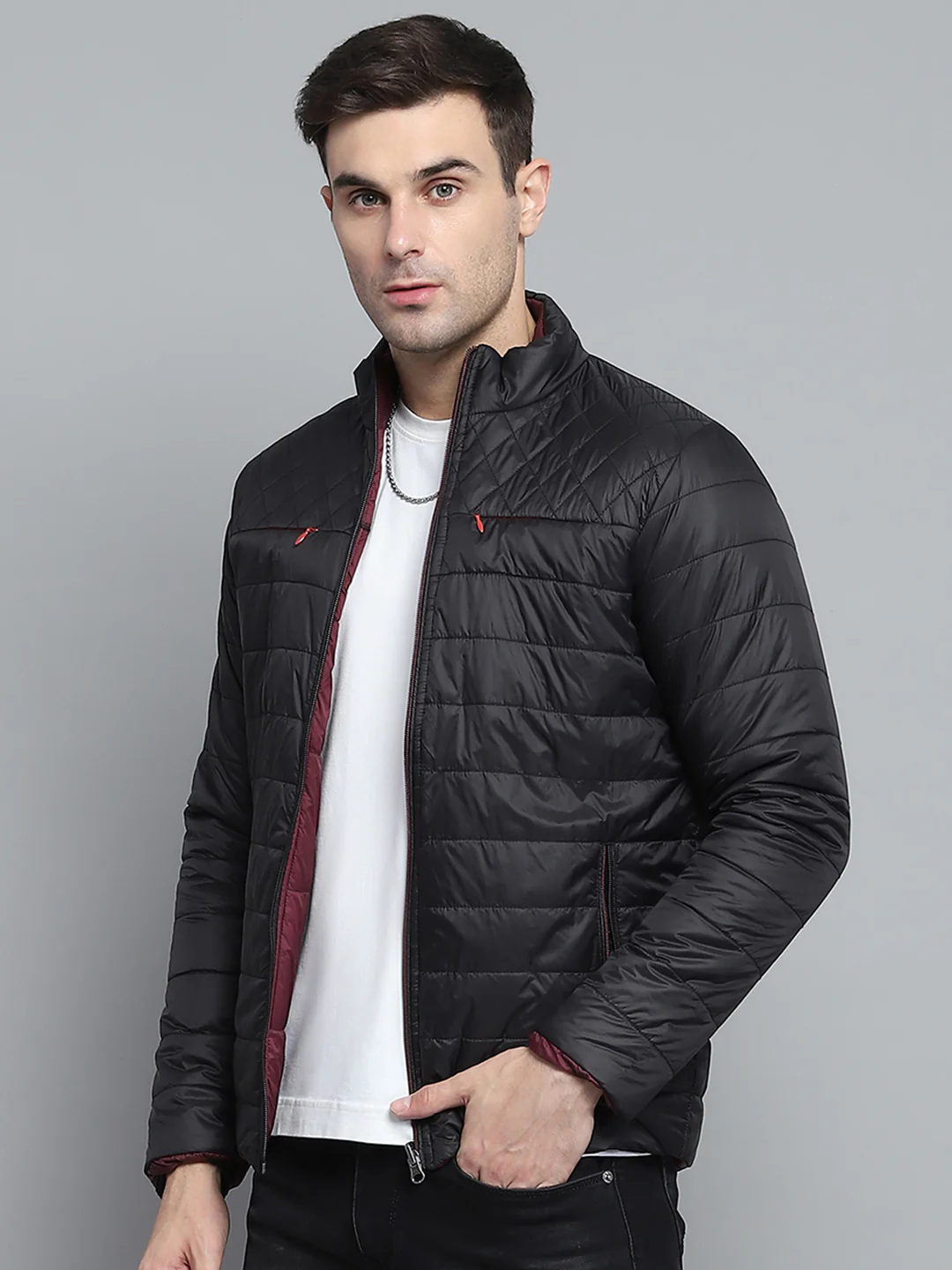 Men Black Solid Mock Neck Full Sleeve Jacket - Image 10