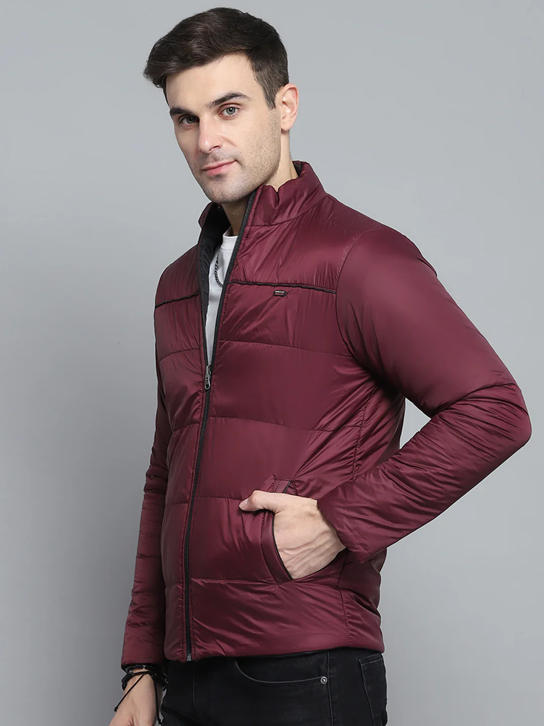 Men Black Solid Mock Neck Full Sleeve Jacket - Image 11