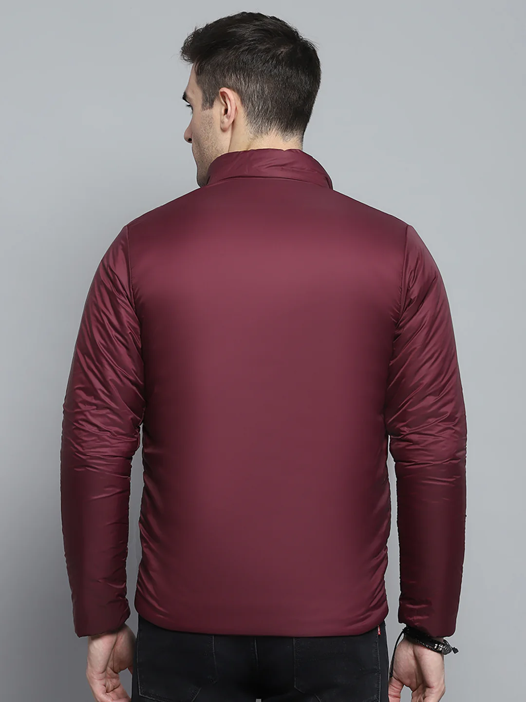 Men Black Solid Mock Neck Full Sleeve Jacket - Image 12